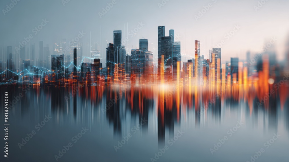 Fototapeta premium Modern city skyline with reflections