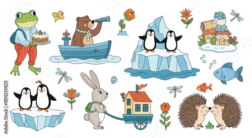 Animal Cartoon Characters Collection Cute Creatures and Friends