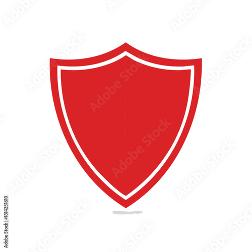 Red shield emblem with white outline and minimalist shadow