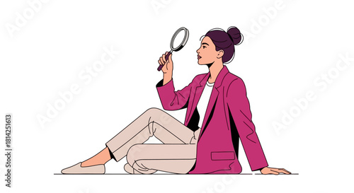 Searching Insights Woman with Magnifying Glass Seeking Information