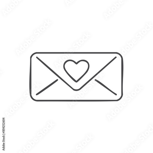 Hand Drawn Envelope with Heart Symbol Illustration