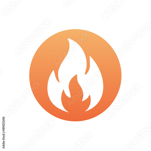 White fire icon with orange gradient circle background