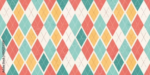 Colorful geometric diamond pattern in warm and cool tones, perfect for modern design projects.