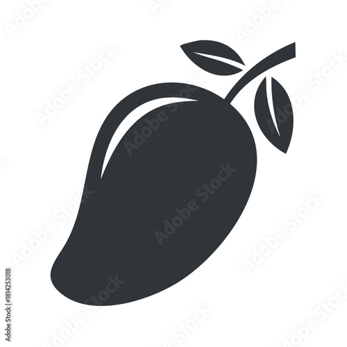 Mango Silhouette Tropical Fruit with Leaves Glyph Simple Exotic Food Icon