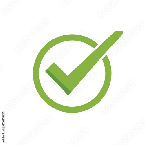 Green check mark icon inside a circle. Approved symbol, success tick, and correct choice vector illustration.