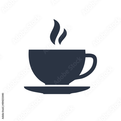 Simple Vector Icon of a Steaming Hot Coffee or Tea Cup on a Saucer