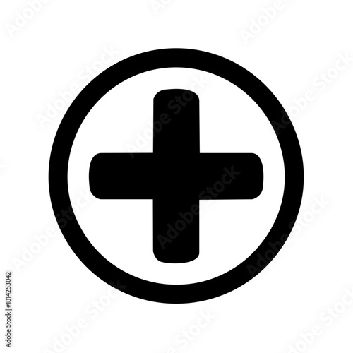 Black Plus Symbol in Circle Simple Medical Health Design Flat Icon