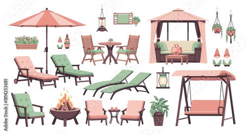 Outdoor Living Space Icons Patio Furniture and Decor Set