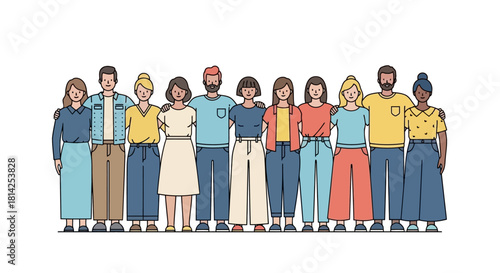 Diverse Group of People Standing Together in Support and Friendship, Embracing Unity and Community