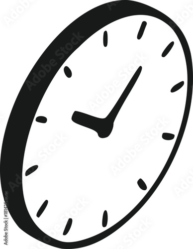 Detailed Black And White Hand Drawn Style Clock Icon Showing Precise Time Management Deadline And Schedule Vector Graphic Illustration Isolated On A White Background