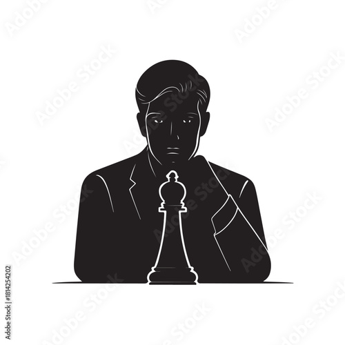 Chess player thinking Silhouette vector black color white background (3).eps