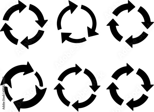 Set of refresh reload recycle rotation loop process arrows icons Vector