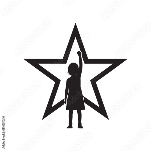 Child reaching for a star silhouette vector art black color design and solid white background (2).eps