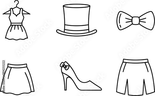 Fashion and accessories outline icons collection: clothing elements Vector