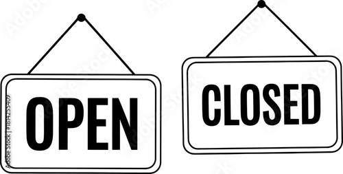 Open and closed signs for business status, shop or store hours Vector