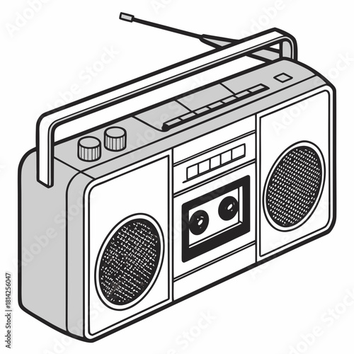 Portable Boombox with Cassette and Speakers radio glossy