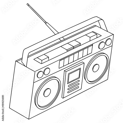 Outline of a Portable Boombox with Antenna abstract minimal