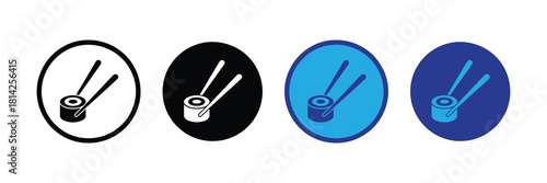 Sushi roll icon with chopsticks, representing japanese cuisine and food culture, available in multiple circular designs isolated on white background