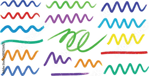 Colorful HandDrawn Zigzag and Wavy Lines Collection.