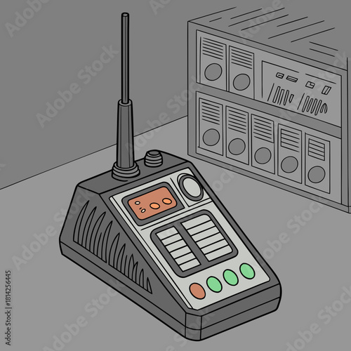 Modern communication device with antenna and server racks Keywords: communication device, radio