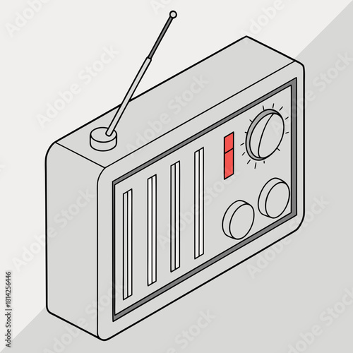 Retro radio with antenna and dial controls on a light background Keywords: radio, retro, vintage