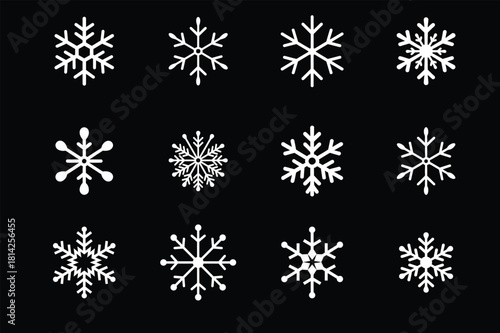 Winter Snowflake Silhouette Vector Icons Set