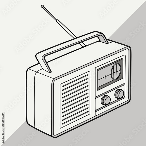 Simple Line Drawing of a Portable Radio with Antenna receiver broadcast