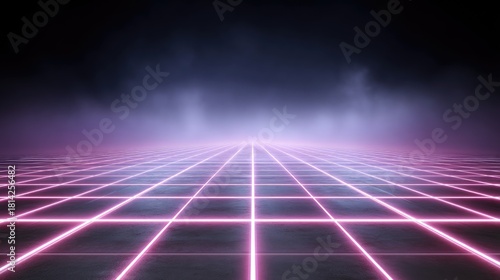 Wallpaper Mural Futuristic Neon Grid Landscape with Pink Lights and Mist in Dark Environment for Sci-Fi and Technology Backgrounds Torontodigital.ca