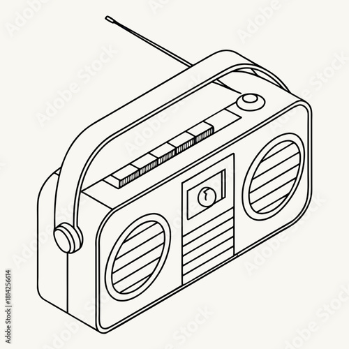 Vintage boombox with dual speakers and cassette deck Keywords: boombox, portable stereo, cassette