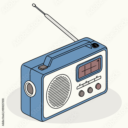 Blue Retro Portable Radio with Handle and Knobs Keywords: radio, portable, retro, vintage, music