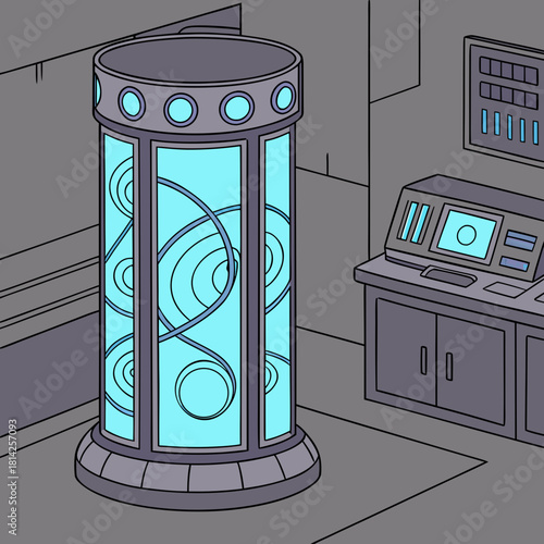 Futuristic Cryo Chamber with Control Panel in Sci- Fi Laboratory science fiction