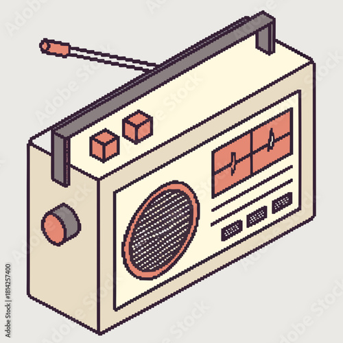 Pixel Art Retro Radio With Knobs And Antenna vintage radio isometric