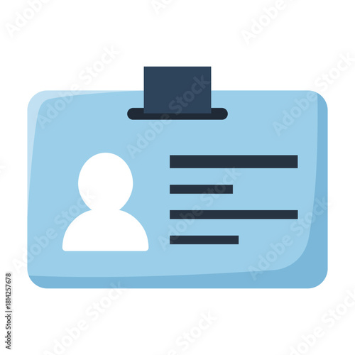 A light blue identification card with a dark blue clip and a white silhouette of a person shown