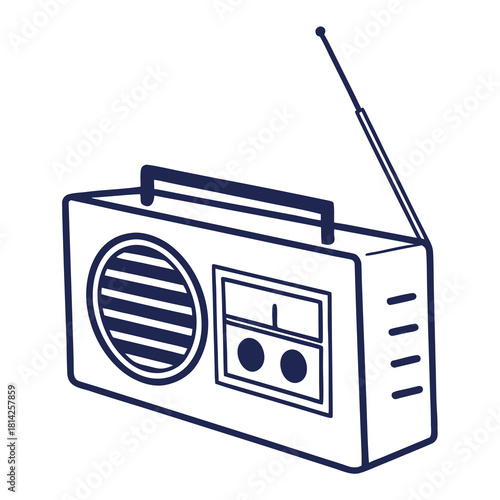 Outline illustration of a portable radio with antenna Keywords: radio, portable, broadcast