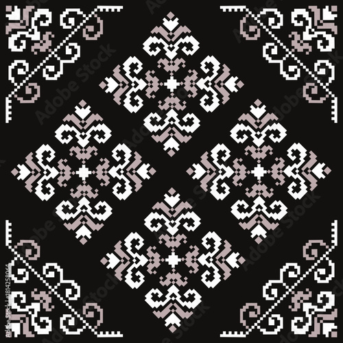 Floral patterns in geometric shapes designed for decorating pillowcases, backgrounds, fabric decoration.
