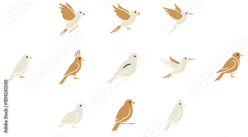 Minimalist Bird Icons Set, Cute Avian Collection