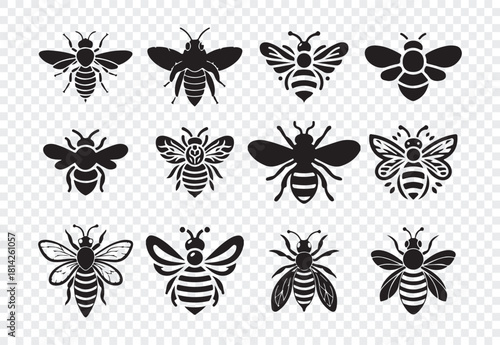 Set of honey bee bumblebee isolated design elements apis mellifera worker bee insects