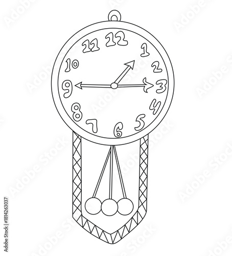 Cute cartoon hand drawn grandfather  wall clock outline.