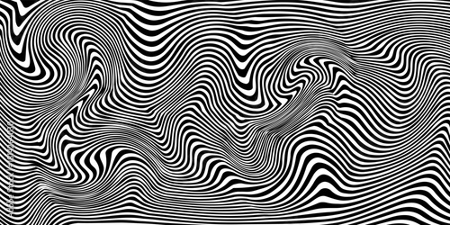 Fototapeta Naklejka Na Ścianę i Meble -  black and white. abstract wavy lines background. Pattern with optical illusion. Optical art, opart striped. Black and white design background.