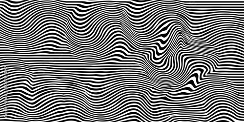 Fototapeta Naklejka Na Ścianę i Meble -  black and white. abstract wavy lines background. Pattern with optical illusion. Optical art, opart striped. Black and white design background.