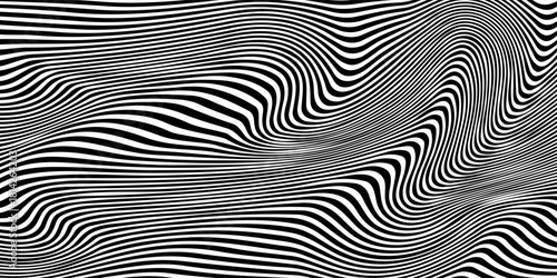 Fototapeta Naklejka Na Ścianę i Meble -  black and white. abstract wavy lines background. Pattern with optical illusion. Optical art, opart striped. Black and white design background.