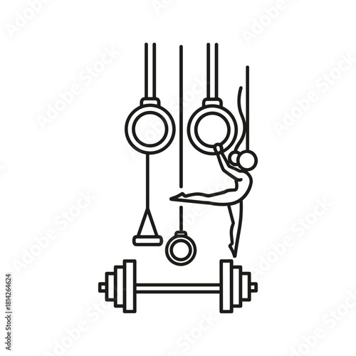 Gymnastic rings and weight isolated on, representing strength, balance, and athletic prowess