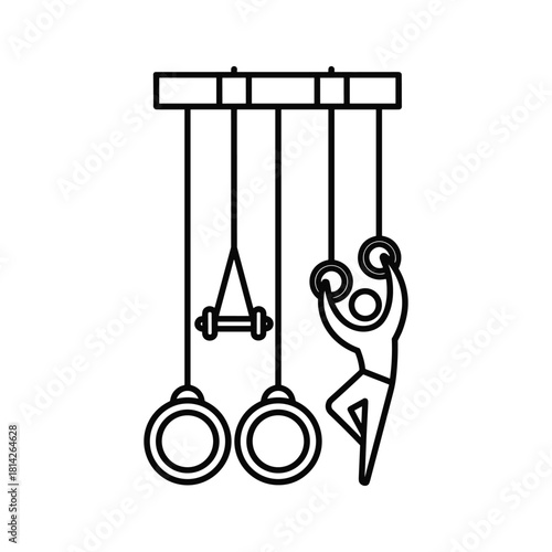 Gymnast performing on gymnastic rings isolated on athlete doing a strength exercise