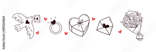 Valentines Day Doodle Illustration Set Cute Hand Drawn Love Icons
