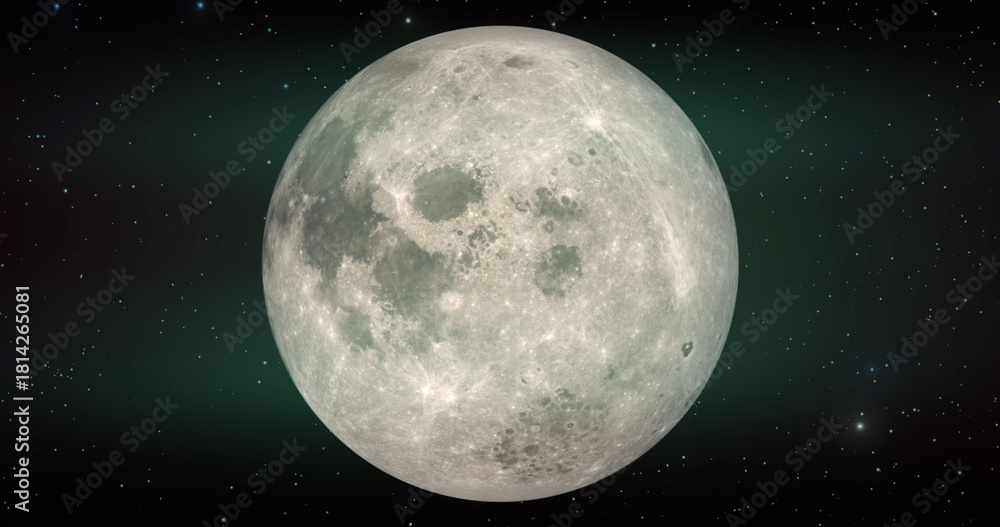 Fototapeta premium Moon with detail surface. Rotating planet in space with stars. Backdrop for astronomy, universe, space.