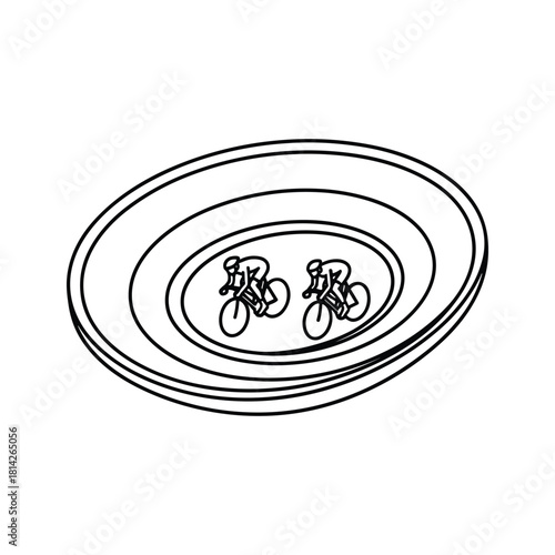 Line art illustration of a velodrome with two cyclists, isolated on