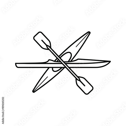 Line art of a kayak and paddle isolated on, water sport and recreational activity