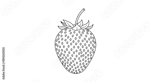 Black and white outline illustration of a single strawberry with seeds.