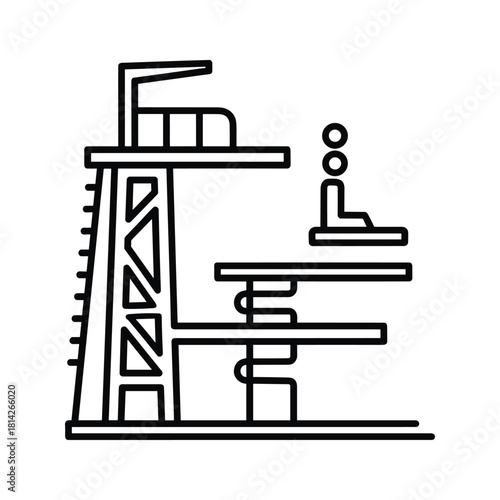 Line art illustration of a diving platform with multiple levels isolated on