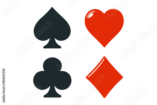 Playing Card Suits Ace of Spades, Hearts, Clubs, and Diamonds - Vector Illustrations for Card Games and Design